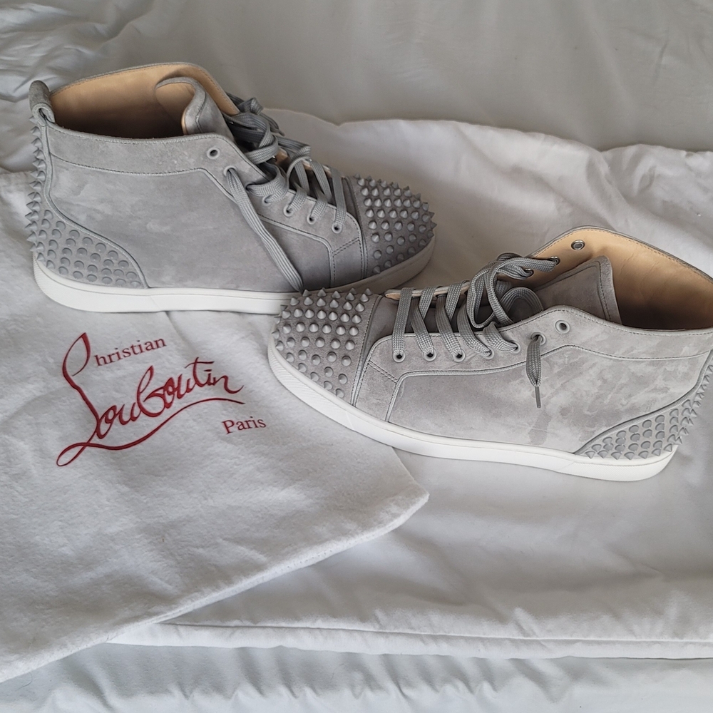 Christian Louboutin Studded Gray High-Top Sneakers